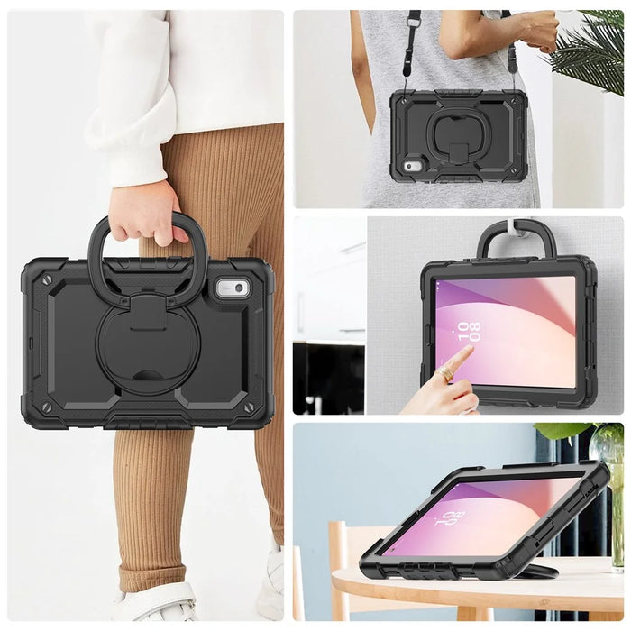 For Lenovo Tab M9 TB-310FU / Lenovo K9 TB310 Kickstand Case PC+Silicone Tablet Cover with Shoulder Strap - Black - 6