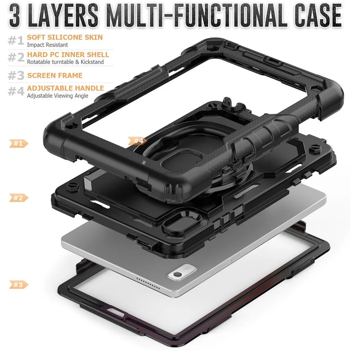 For Lenovo Tab M9 TB-310FU / Lenovo K9 TB310 Kickstand Case PC+Silicone Tablet Cover with Shoulder Strap - Black - 7