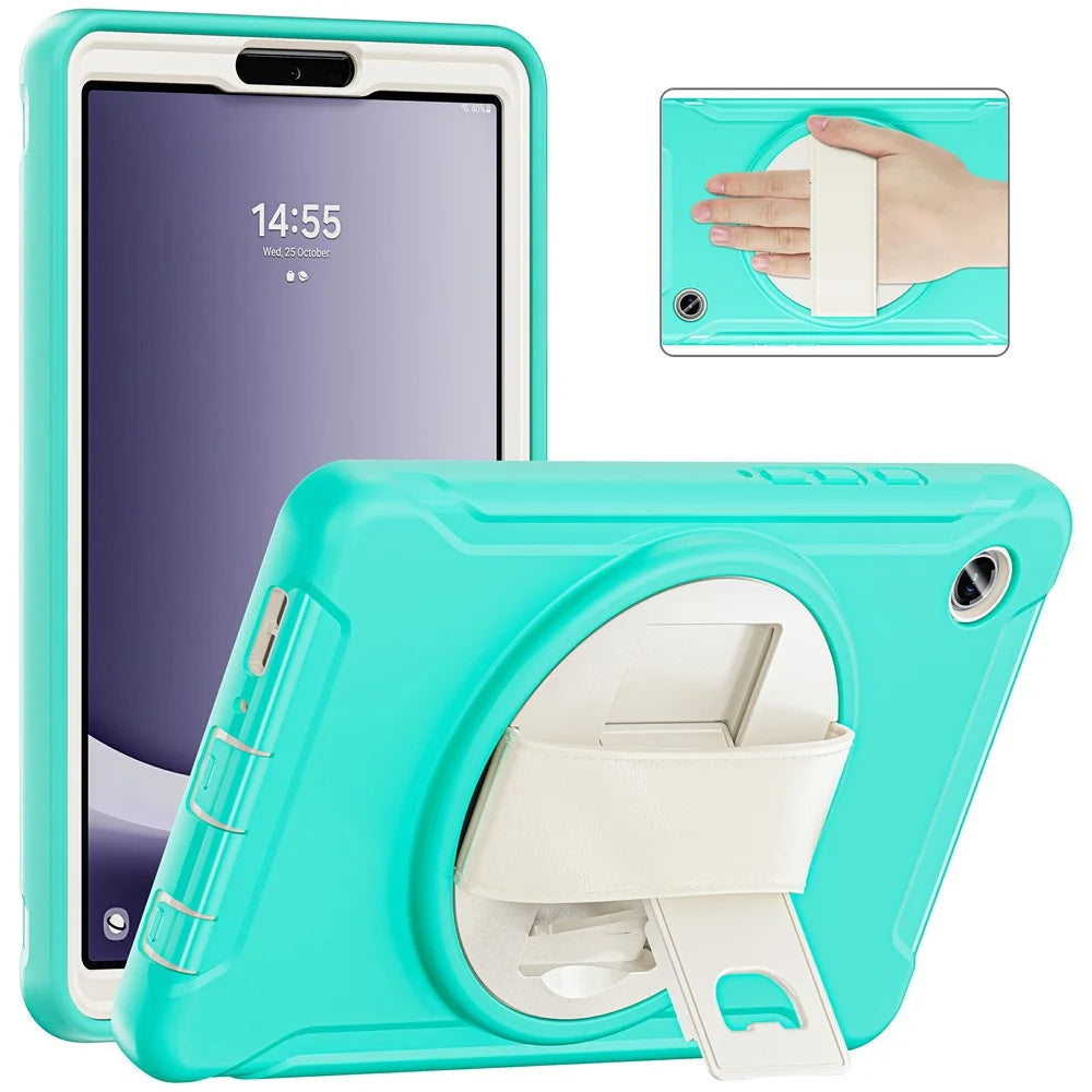 For Samsung Galaxy Tab A9 Rugged Case Hand Strap Kickstand Tablet Cover - Mint Green - 1