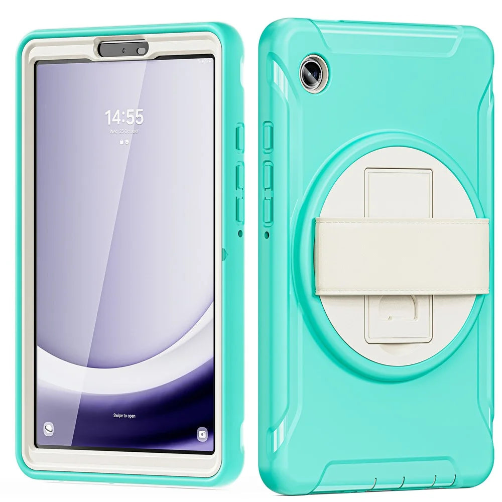 For Samsung Galaxy Tab A9 Rugged Case Hand Strap Kickstand Tablet Cover - Mint Green - 2