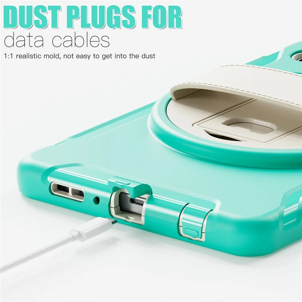 For Samsung Galaxy Tab A9 Rugged Case Hand Strap Kickstand Tablet Cover - Mint Green - 4