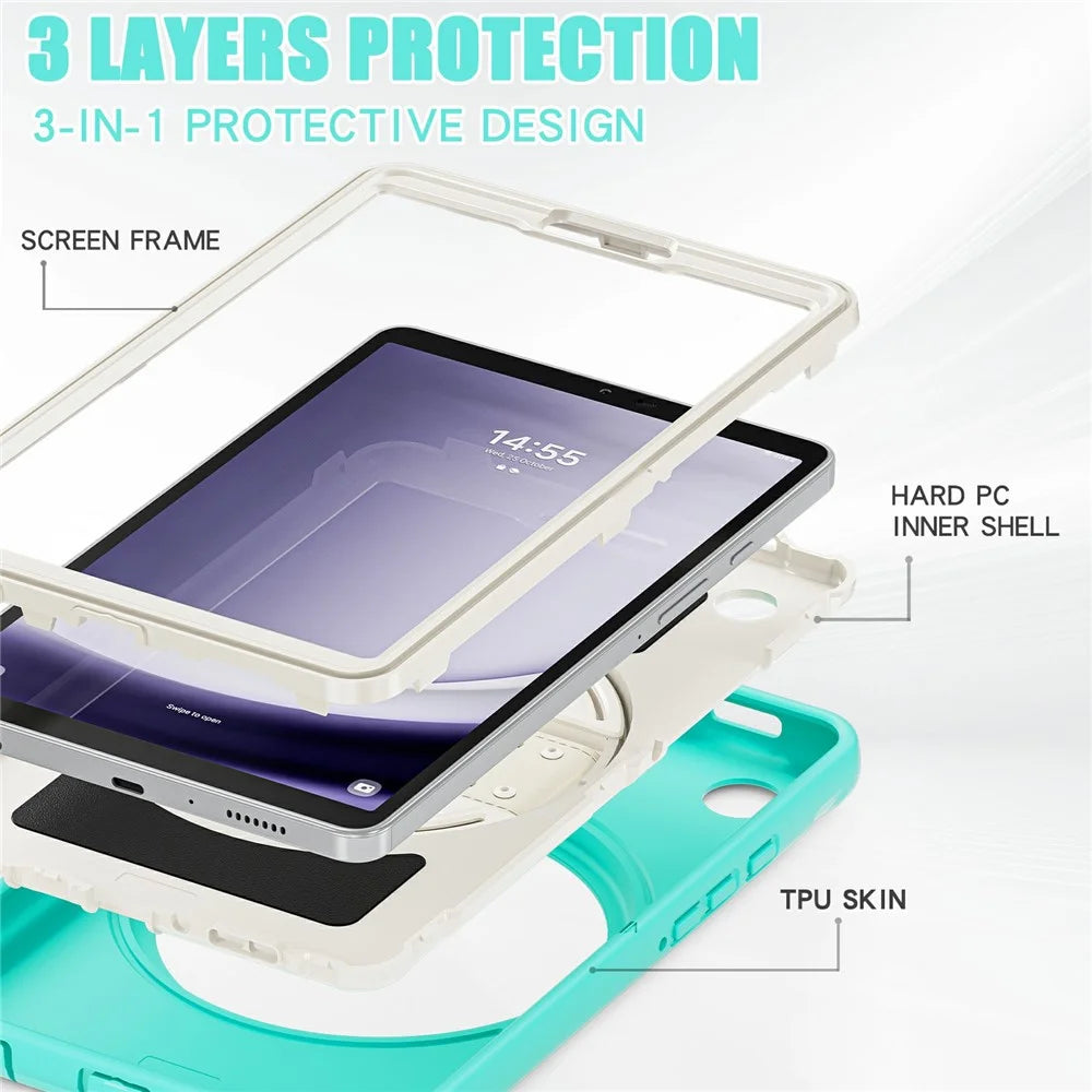 For Samsung Galaxy Tab A9 Rugged Case Hand Strap Kickstand Tablet Cover - Mint Green - 6