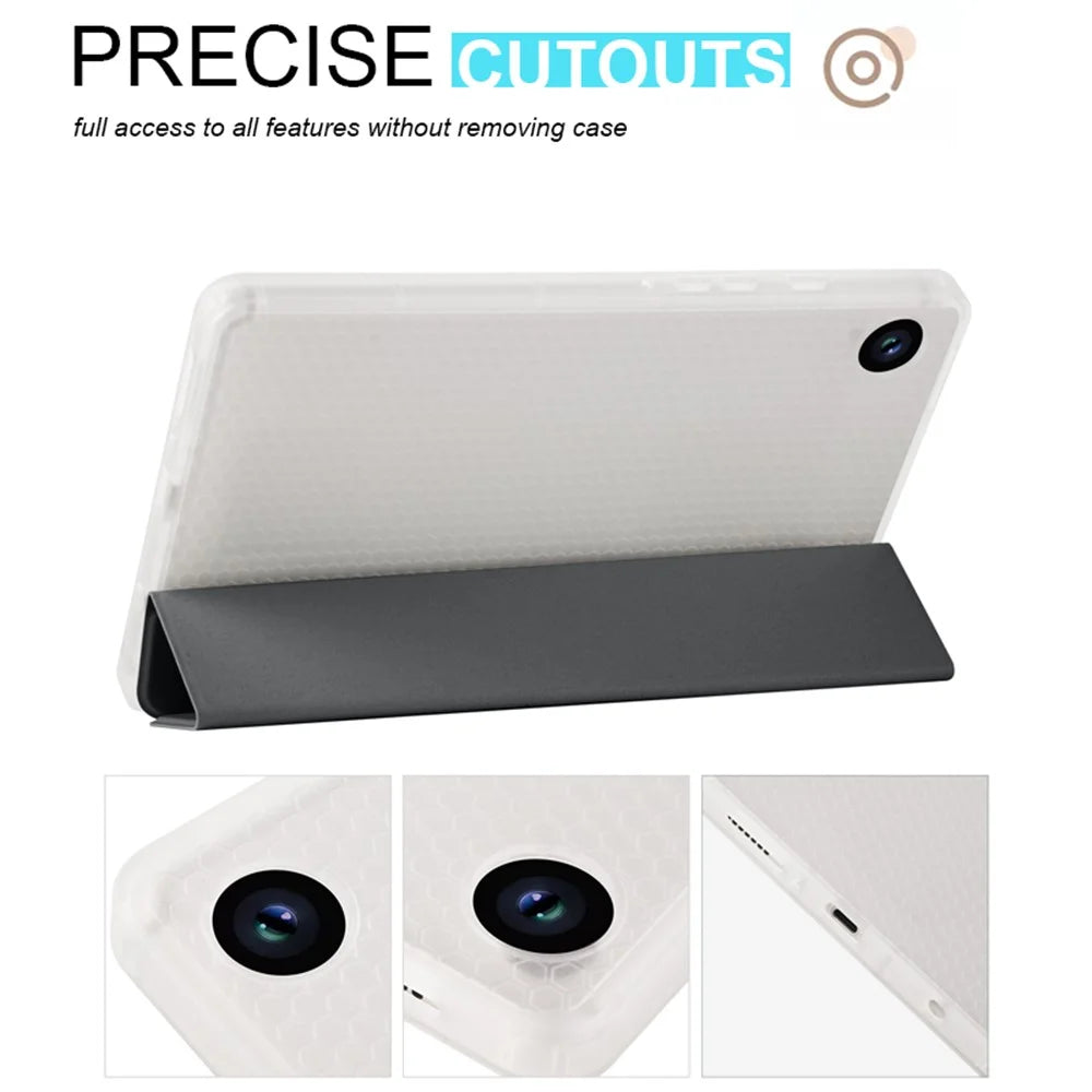 For Samsung Galaxy Tab A11+ / A9+ Tablet Case Clear Back Tri-fold Leather Cover with Pen Slot - Black - 4