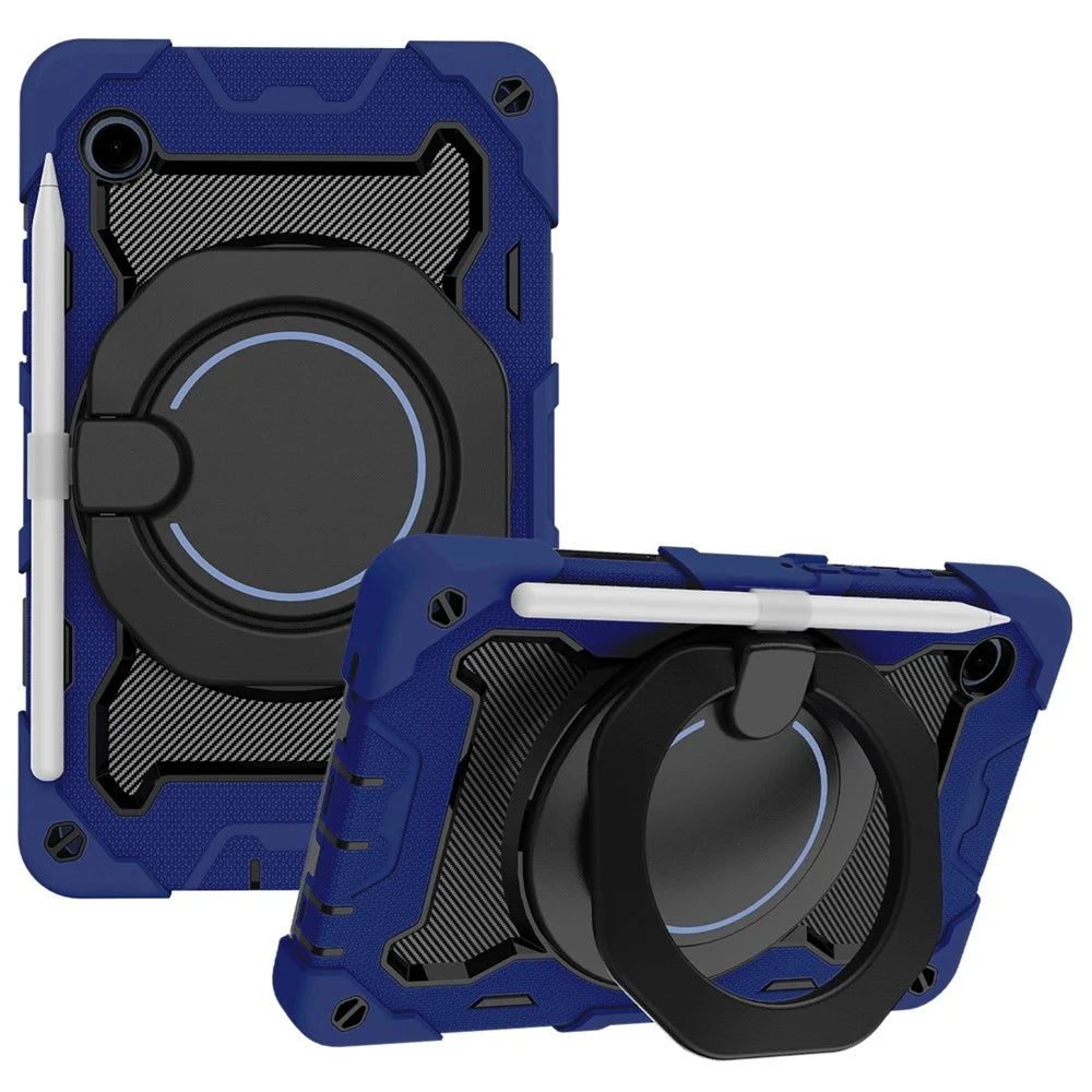 For Samsung Galaxy Tab A9 Tablet Case PC+Silicone Cover Kickstand - Navy Blue - 1