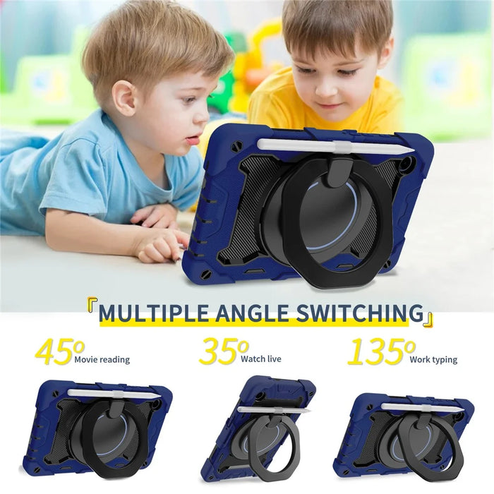 For Samsung Galaxy Tab A9 Tablet Case PC+Silicone Cover Kickstand - Navy Blue - 4