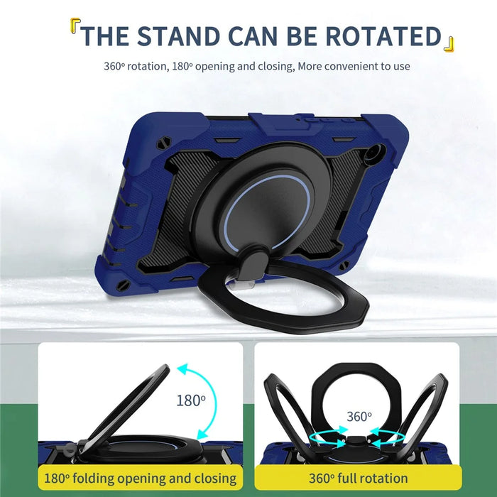 For Samsung Galaxy Tab A9 Tablet Case PC+Silicone Cover Kickstand - Navy Blue - 5