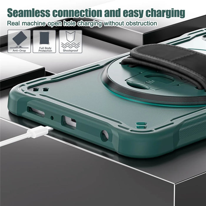 For Samsung Galaxy Tab A9 Tablet Case 360 Degree Rotary Kickstand Hand Strap Cover - Midnight Green - 3