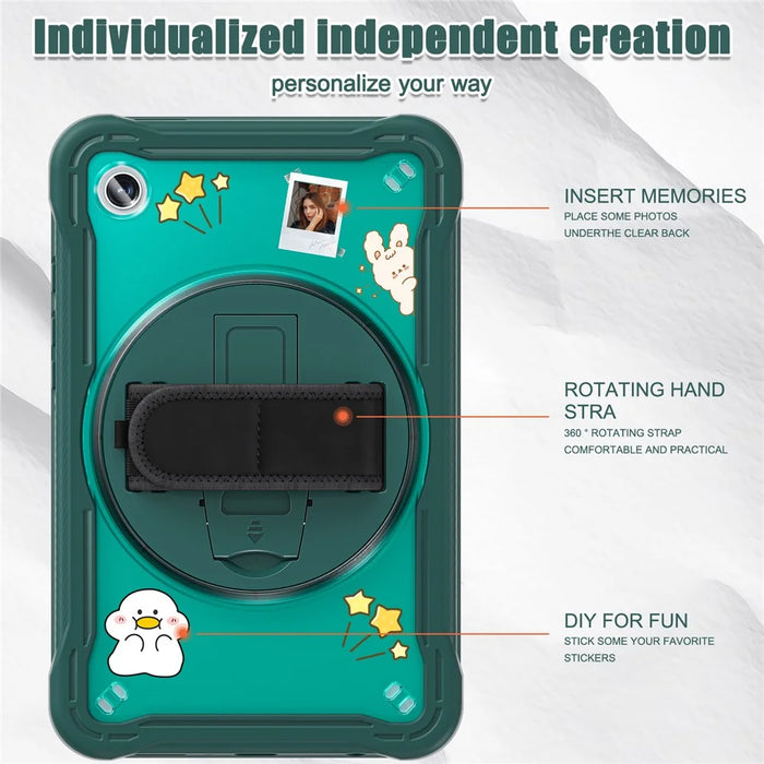 For Samsung Galaxy Tab A9 Tablet Case 360 Degree Rotary Kickstand Hand Strap Cover - Midnight Green - 4