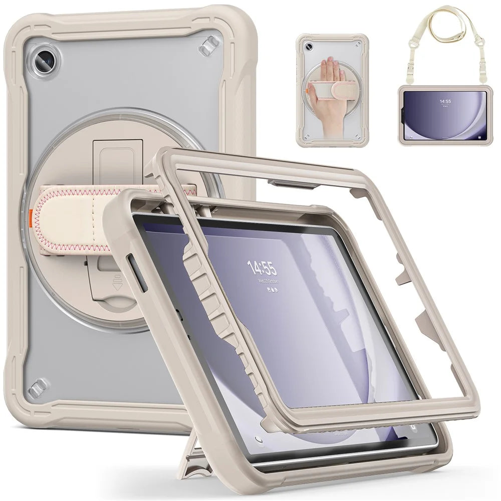 For Samsung Galaxy Tab A9 Kickstand Case Hand Strap Tablet Cover Shoulder Strap - Khaki - 2