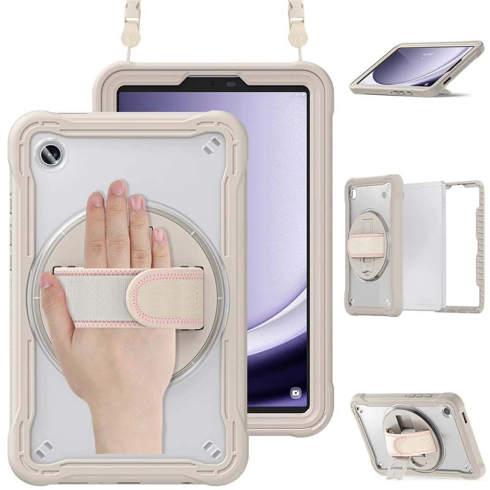 For Samsung Galaxy Tab A9 Kickstand Case Hand Strap Tablet Cover Shoulder Strap - Khaki - 4