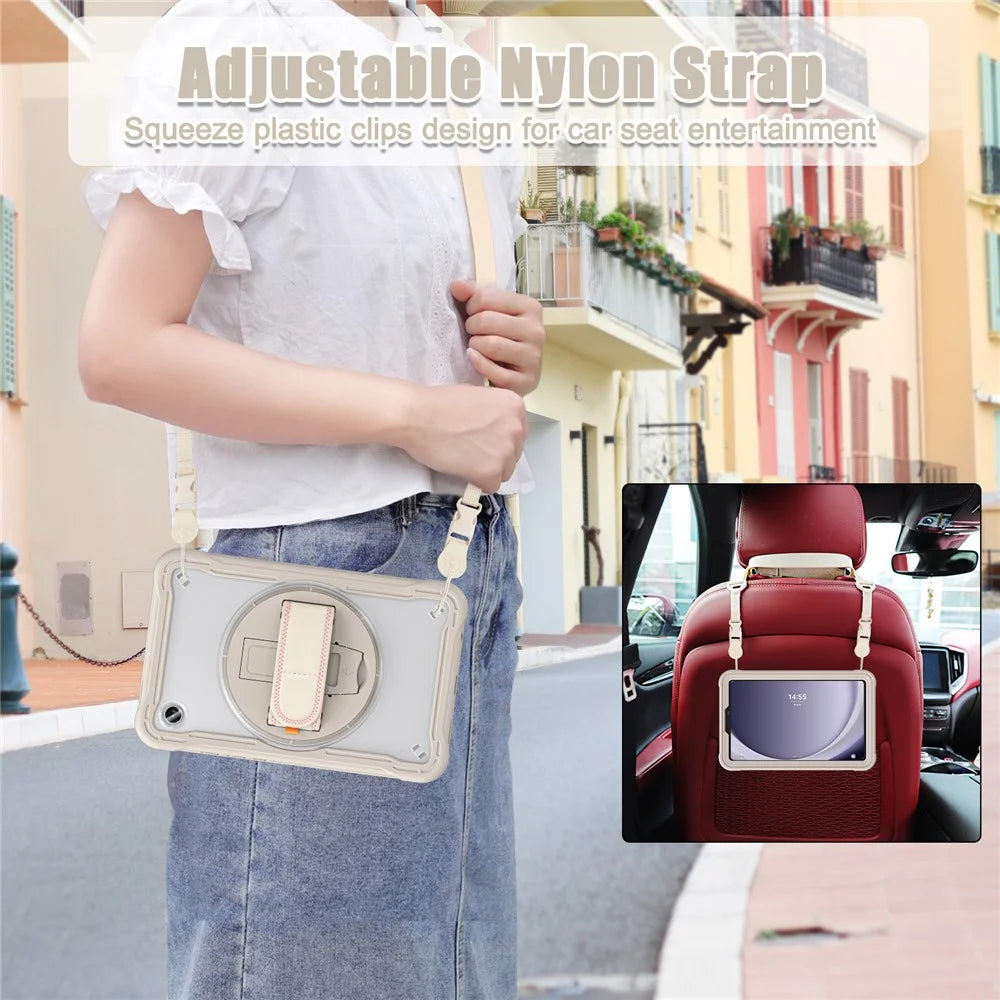 For Samsung Galaxy Tab A9 Kickstand Case Hand Strap Tablet Cover Shoulder Strap - Khaki - 5