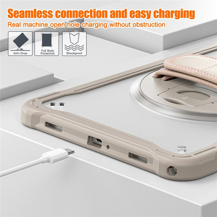 For Samsung Galaxy Tab A9+ Tablet Case PC+TPU Cover Rotary Kickstand Hand Strap - Khaki - 4