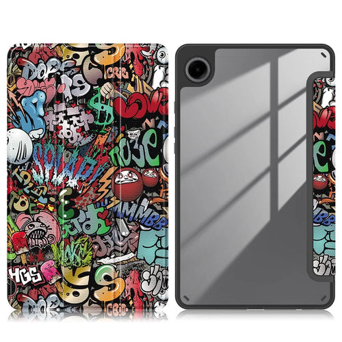 For Samsung Galaxy Tab A11 / A9 Leather Tablet Case Pattern Printing Tri-fold Stand - Graffiti - 1