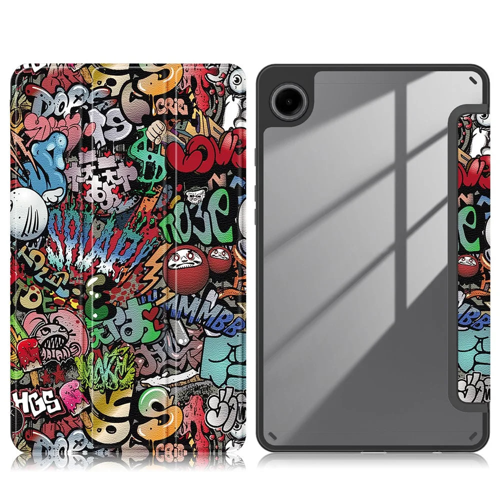 For Samsung Galaxy Tab A11 / A9 Leather Tablet Case Pattern Printing Tri-fold Stand - Graffiti - 1