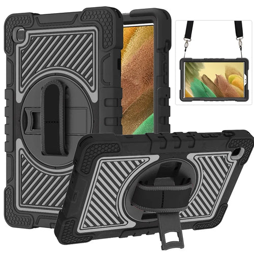 For Samsung Galaxy Tab A7 Lite 8.7-inch Tablet Case Kickstand Anti-Shock Cover with Shoulder Strap - All Black - 1
