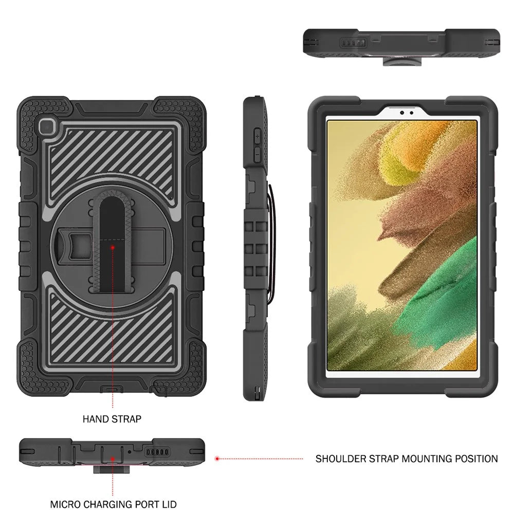 For Samsung Galaxy Tab A7 Lite 8.7-inch Tablet Case Kickstand Anti-Shock Cover with Shoulder Strap - All Black - 2
