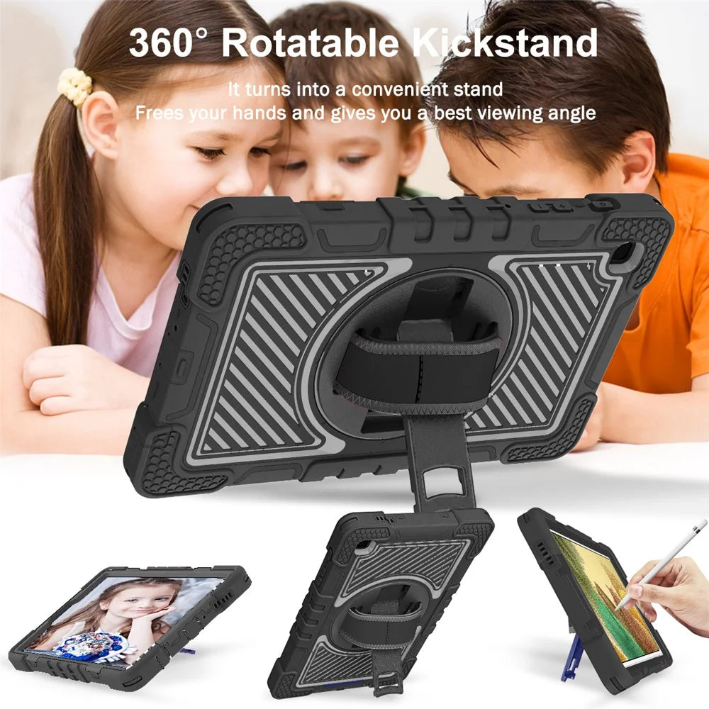 For Samsung Galaxy Tab A7 Lite 8.7-inch Tablet Case Kickstand Anti-Shock Cover with Shoulder Strap - All Black - 5