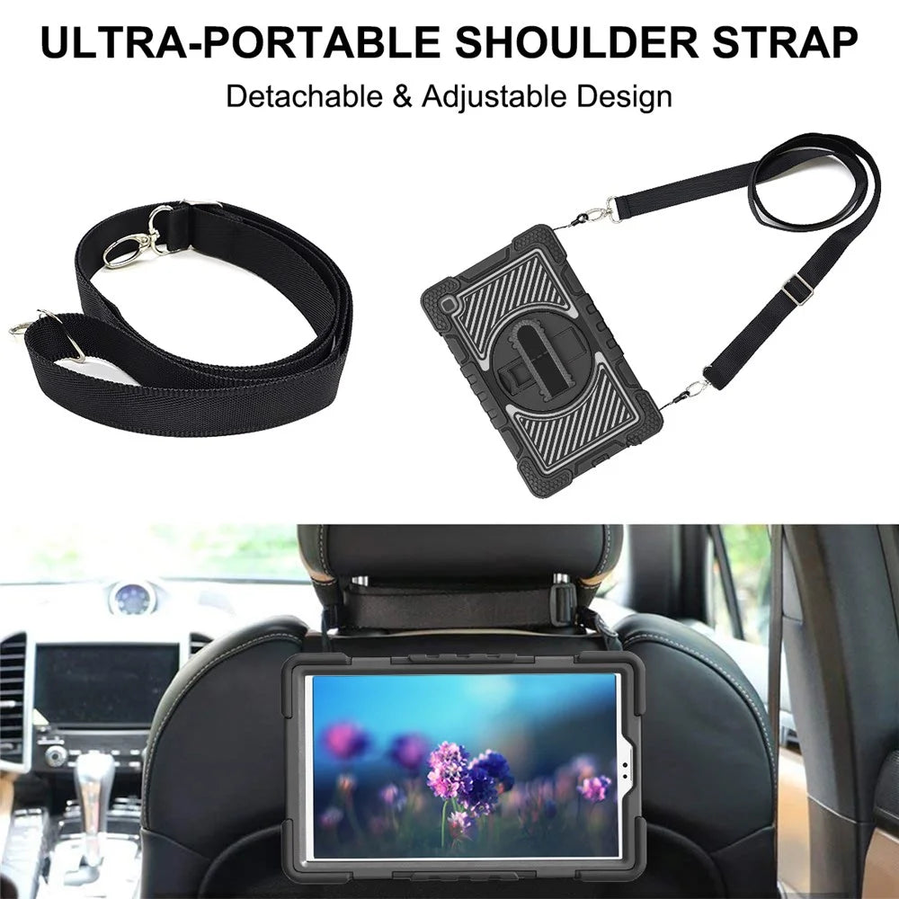 For Samsung Galaxy Tab A7 Lite 8.7-inch Tablet Case Kickstand Anti-Shock Cover with Shoulder Strap - All Black - 6