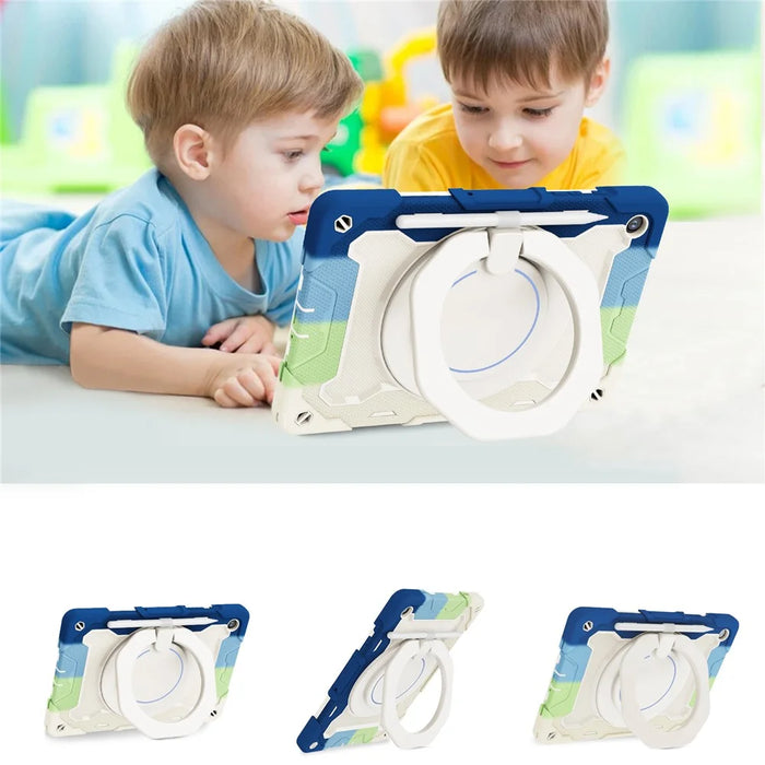 For Samsung Galaxy Tab A9+ Tablet Case Scratch-resistant Kickstand PC+Silicone Cover - Colorful Blue - 3