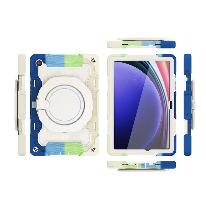For Samsung Galaxy Tab A9+ Tablet Case Scratch-resistant Kickstand PC+Silicone Cover - Colorful Blue - 7