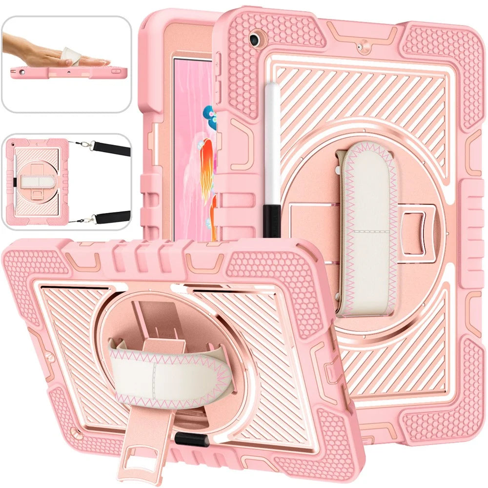For iPad 9.7-inch (2017) / (2018) Tablet Case Anti-drop Kickstand Cover with Shoulder Strap - Rose Gold - 1