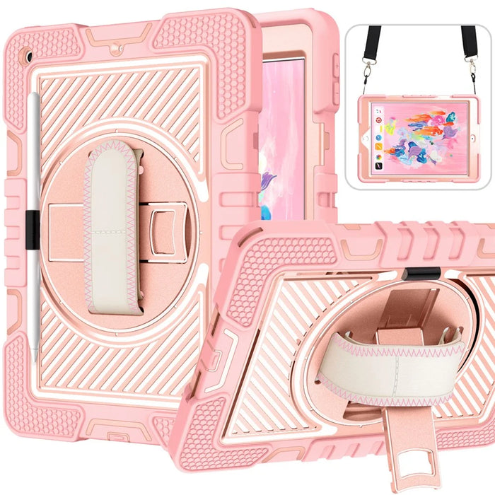 For iPad 9.7-inch (2017) / (2018) Tablet Case Anti-drop Kickstand Cover with Shoulder Strap - Rose Gold - 2