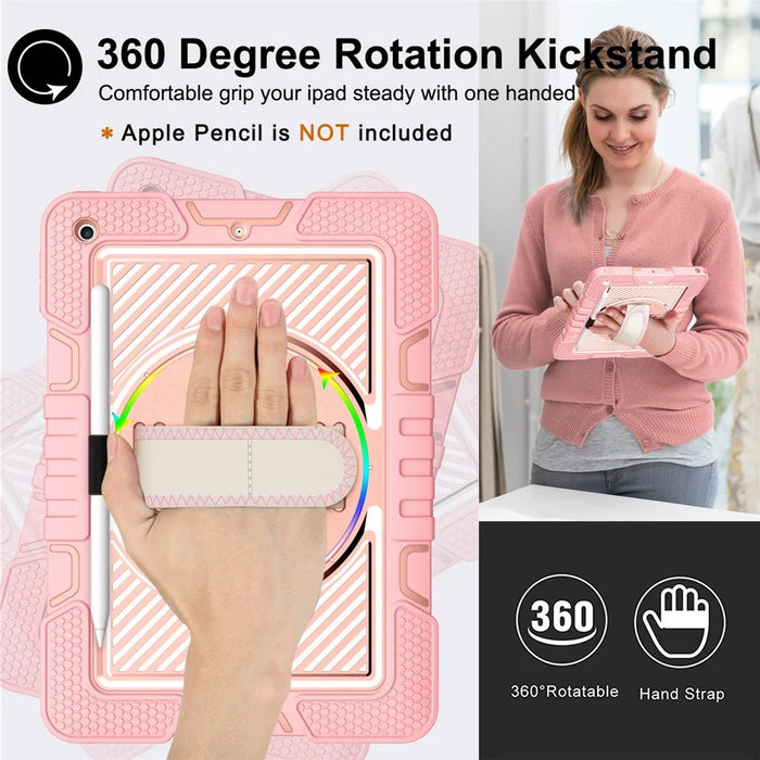 For iPad 9.7-inch (2017) / (2018) Tablet Case Anti-drop Kickstand Cover with Shoulder Strap - Rose Gold - 3