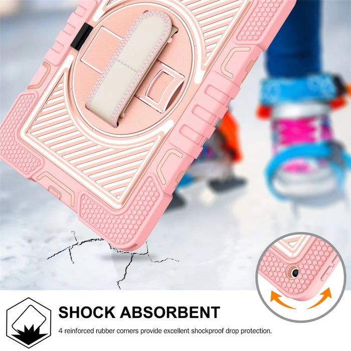 For iPad 9.7-inch (2017) / (2018) Tablet Case Anti-drop Kickstand Cover with Shoulder Strap - Rose Gold - 4
