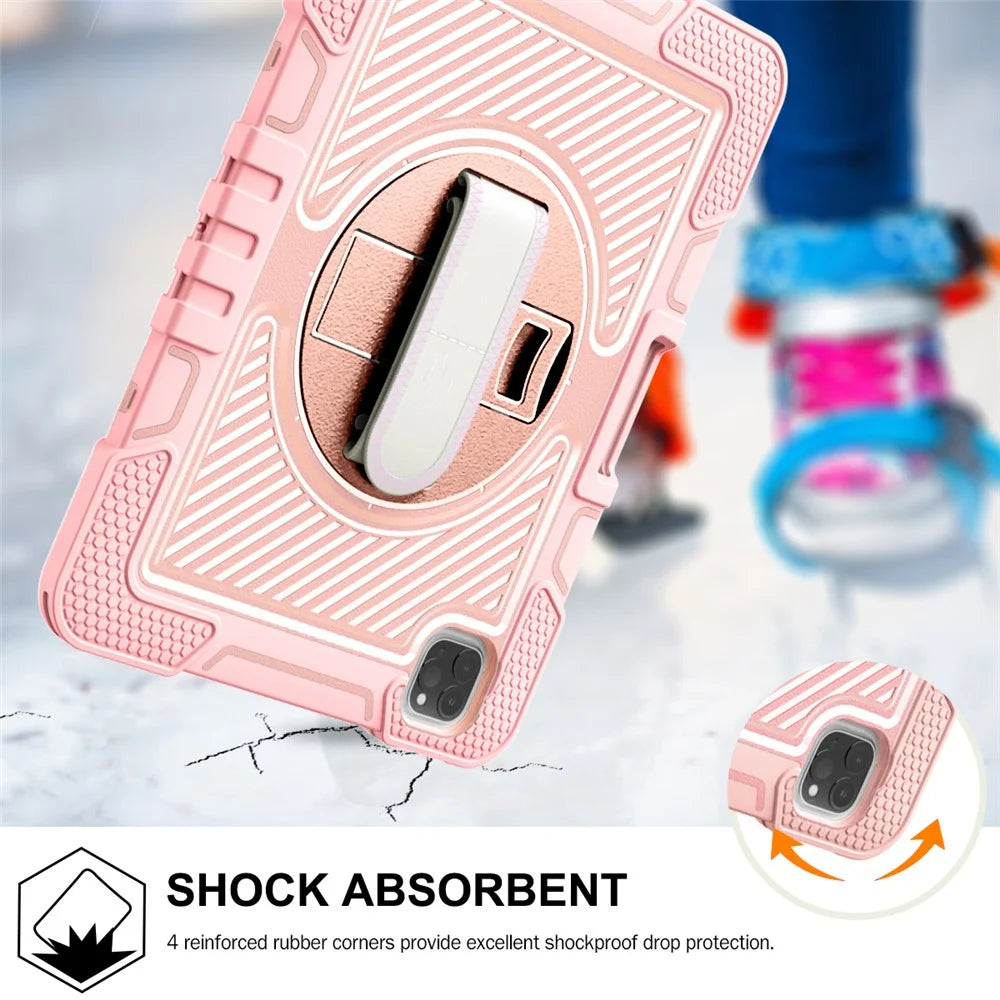 For iPad Air (2020) / (2022) / iPad Pro 11 (2018) / (2020) / (2021) / (2022) Tablet Kickstand Case with Shoulder Strap - Rose Gold - 4