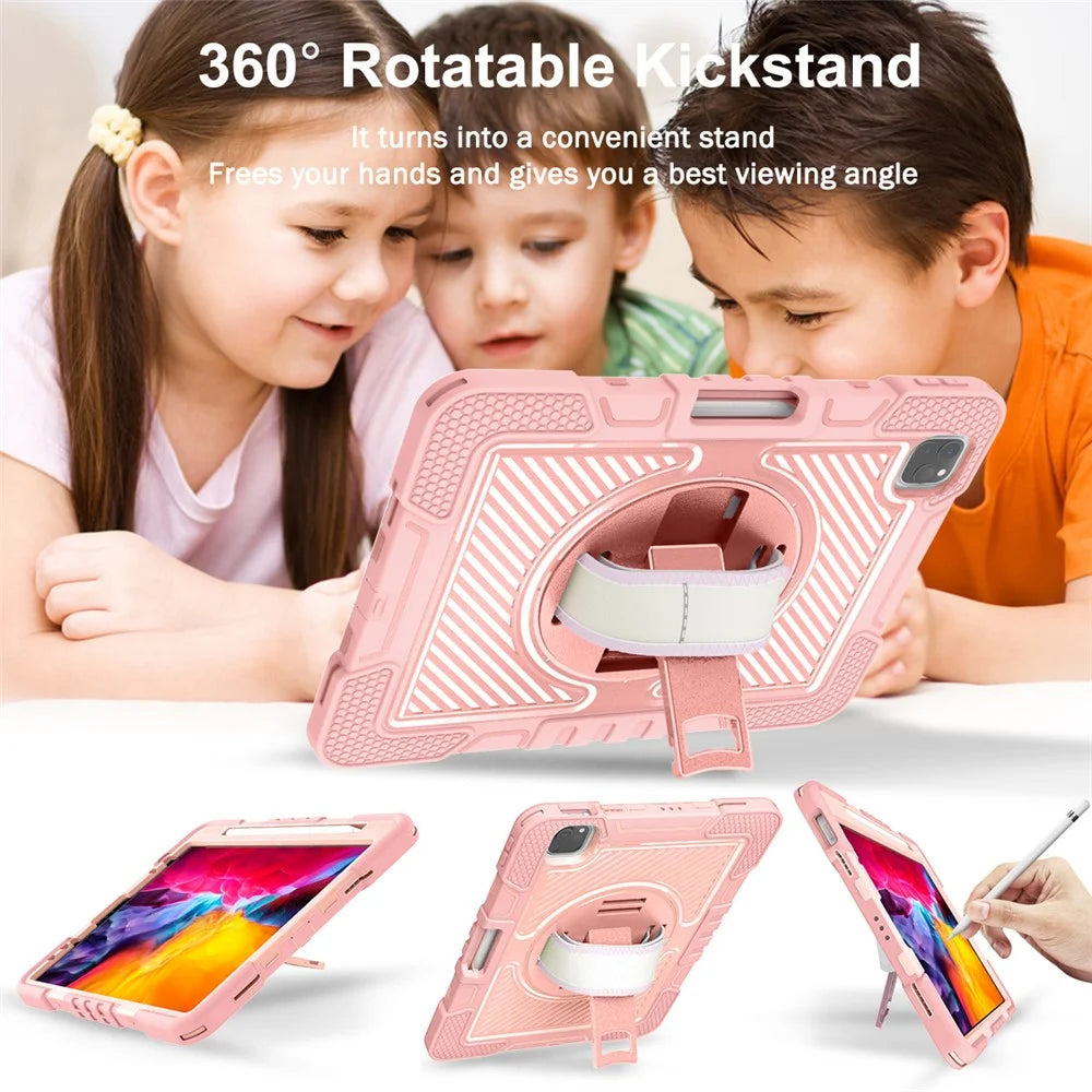 For iPad Air (2020) / (2022) / iPad Pro 11 (2018) / (2020) / (2021) / (2022) Tablet Kickstand Case with Shoulder Strap - Rose Gold - 5