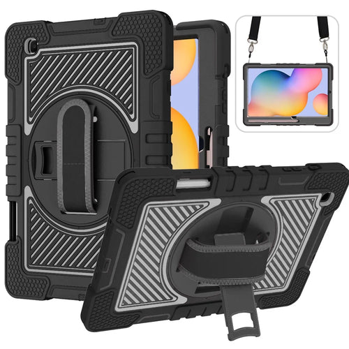 For Samsung Galaxy Tab S6 Lite (2024) / S6 Lite (2022) / S6 Lite (2020) Kickstand Tablet Case with Shoulder Strap - All Black - 1