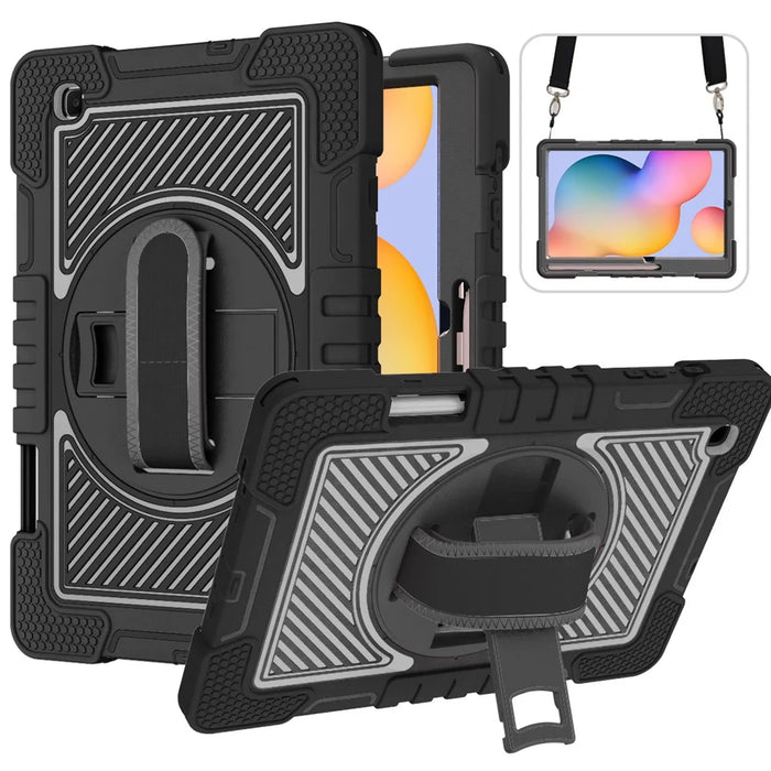For Samsung Galaxy Tab S6 Lite (2024) / S6 Lite (2022) / S6 Lite (2020) Kickstand Tablet Case with Shoulder Strap - All Black - 1