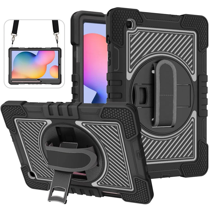 For Samsung Galaxy Tab S6 Lite (2024) / S6 Lite (2022) / S6 Lite (2020) Kickstand Tablet Case with Shoulder Strap - All Black - 2