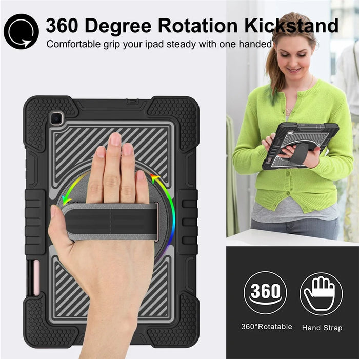 For Samsung Galaxy Tab S6 Lite (2024) / S6 Lite (2022) / S6 Lite (2020) Kickstand Tablet Case with Shoulder Strap - All Black - 3