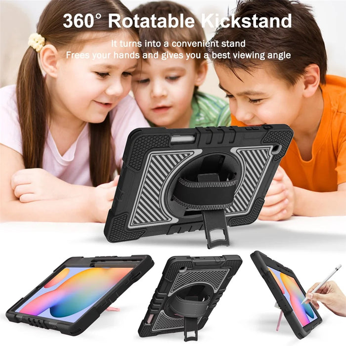 For Samsung Galaxy Tab S6 Lite (2024) / S6 Lite (2022) / S6 Lite (2020) Kickstand Tablet Case with Shoulder Strap - All Black - 5