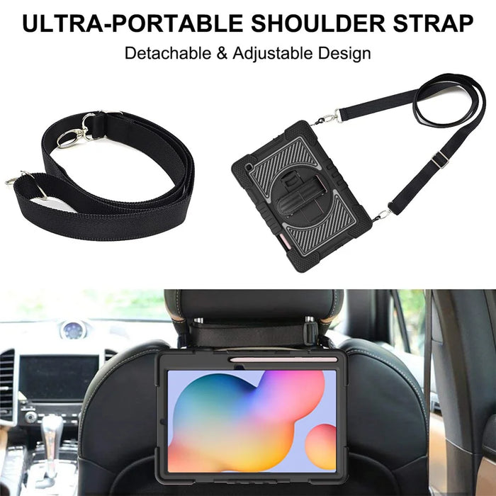 For Samsung Galaxy Tab S6 Lite (2024) / S6 Lite (2022) / S6 Lite (2020) Kickstand Tablet Case with Shoulder Strap - All Black - 6