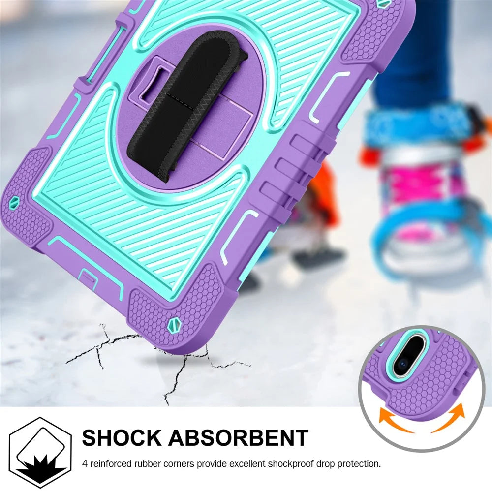 For iPad 10.2 (2021) / (2020) / (2019) Kickstand Case Tablet Cover with Shoulder Strap - Purple+Mint Green - 4
