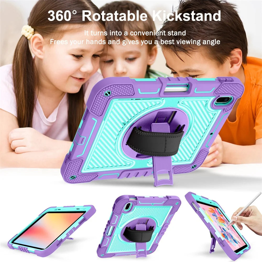 For iPad 10.2 (2021) / (2020) / (2019) Kickstand Case Tablet Cover with Shoulder Strap - Purple+Mint Green - 5