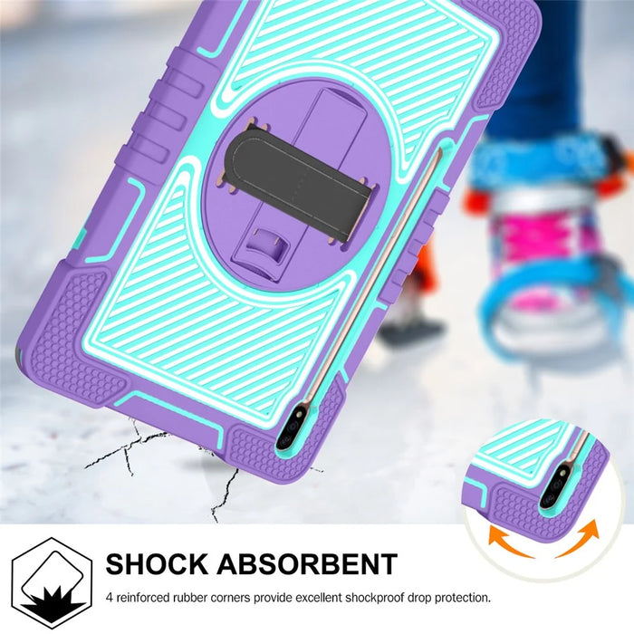 For Samsung Galaxy Tab S7 / S8 Crossbody Tablet Case Shoulder Strap Rotary Kickstand - Purple+Mint Green - 4