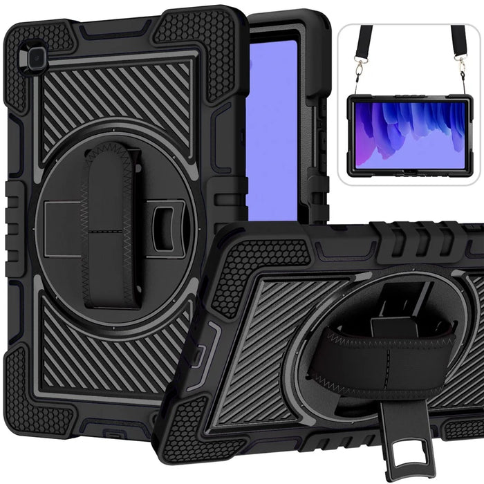 For Samsung Galaxy Tab A7 10.4 (2020) / (2022) Kickstand Case PC+Silicone Cover with Shoulder Strap - All Black - 2