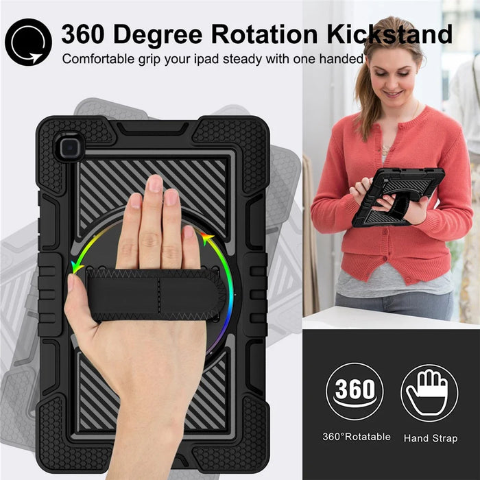 For Samsung Galaxy Tab A7 10.4 (2020) / (2022) Kickstand Case PC+Silicone Cover with Shoulder Strap - All Black - 3
