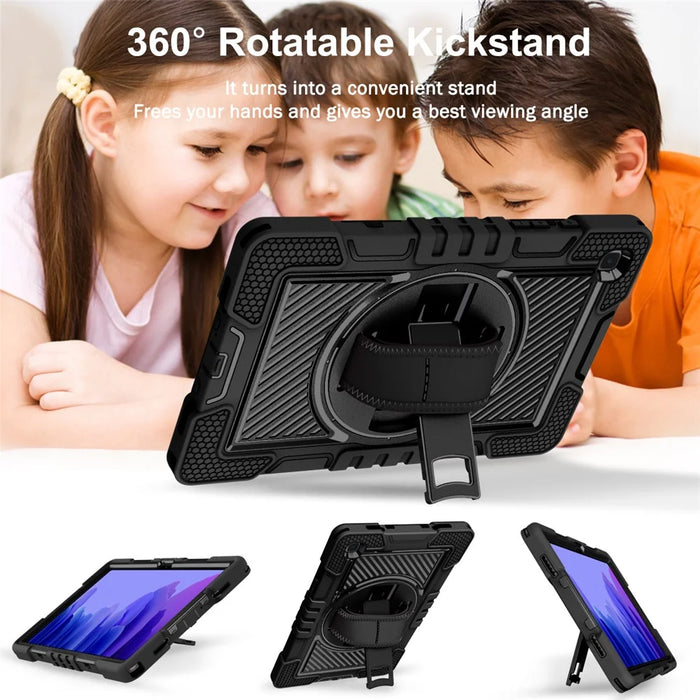 For Samsung Galaxy Tab A7 10.4 (2020) / (2022) Kickstand Case PC+Silicone Cover with Shoulder Strap - All Black - 5