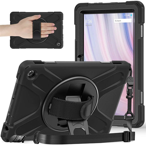 For Amazon Fire HD 10 (2023) Protective Cover Kickstand Tablet Case with Hand Strap / Shoulder Strap - Black - 1
