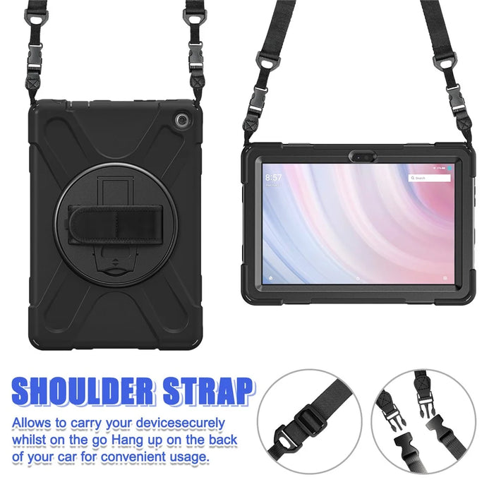 For Amazon Fire HD 10 (2023) Protective Cover Kickstand Tablet Case with Hand Strap / Shoulder Strap - Black - 4