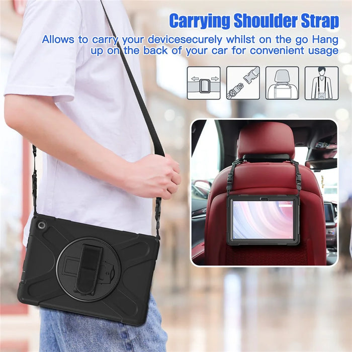 For Amazon Fire HD 10 (2023) Protective Cover Kickstand Tablet Case with Hand Strap / Shoulder Strap - Black - 6