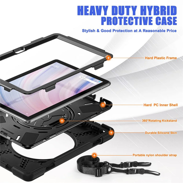 For Amazon Fire HD 10 (2023) Protective Cover Kickstand Tablet Case with Hand Strap / Shoulder Strap - Black - 7
