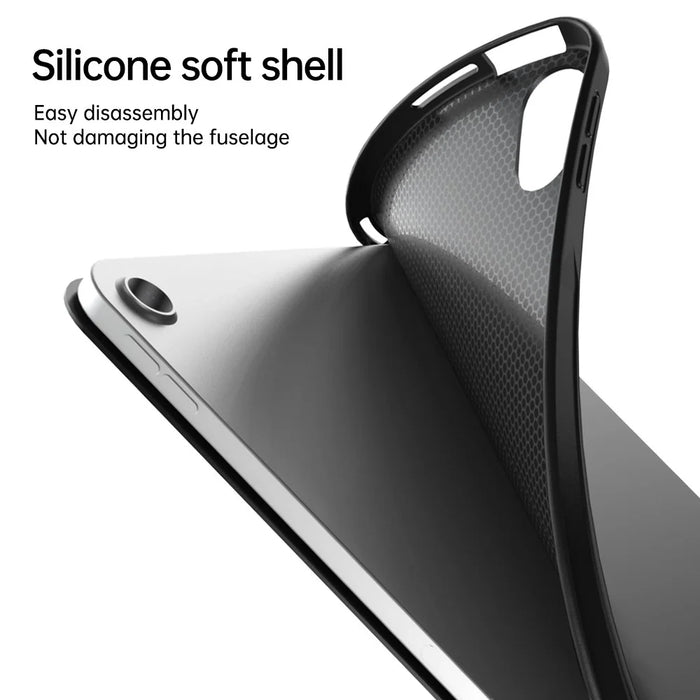 For iPad Air 11 (2025) / (2024) / Air (2022) / (2020) Tablet Case Tri-fold Stand TPU+PU Leather Cover - Black - 2