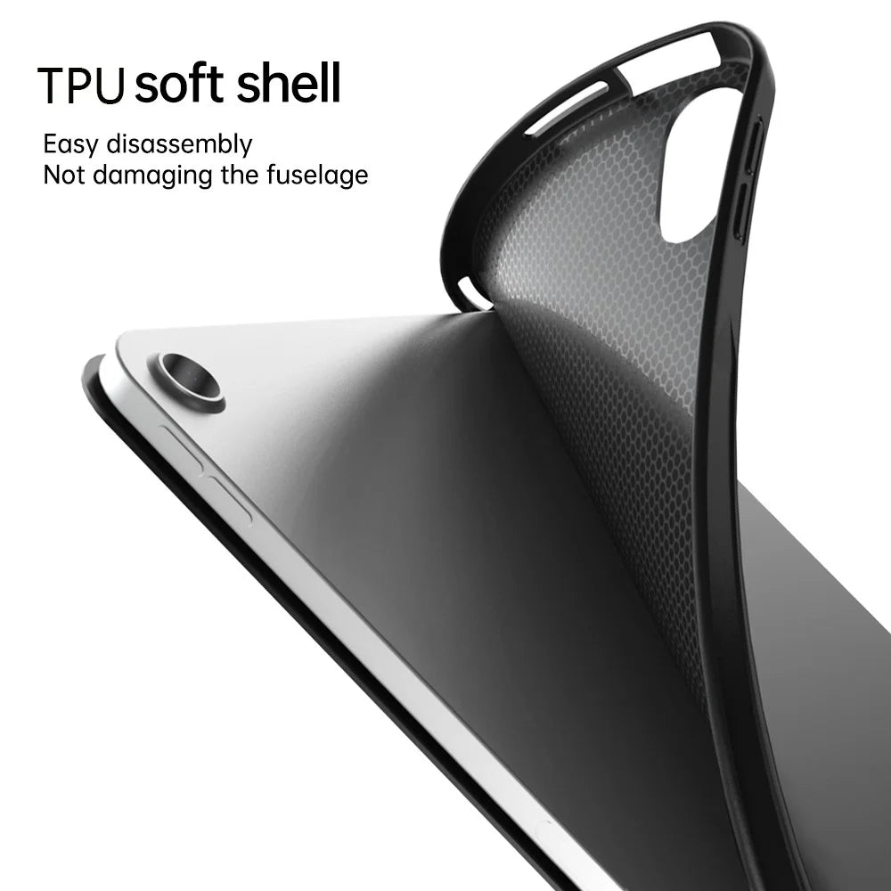 For iPad (2025) / iPad 10.9 (2022) Tri-Fold Stand Tablet Case Auto Wake / Sleep PU Leather+TPU Protective Cover  - Black - 2