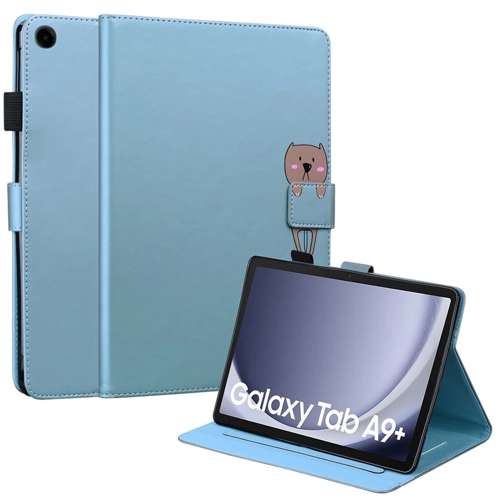 For Samsung Galaxy Tab A9+ Tablet Case Leather Cover Cartoon Animal Pattern - Blue - 1