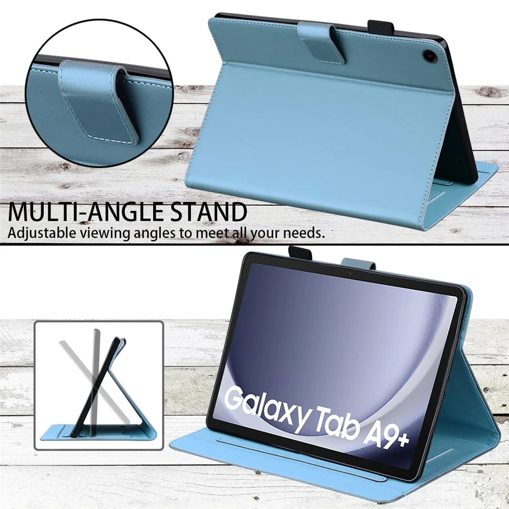 For Samsung Galaxy Tab A9+ Tablet Case Leather Cover Cartoon Animal Pattern - Blue - 4